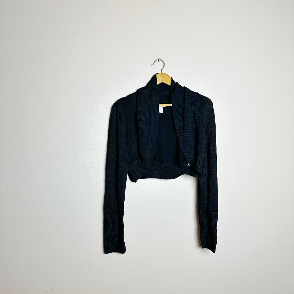 Black WHBM Open Cropped L/S Shrug Sweater Size L EUC